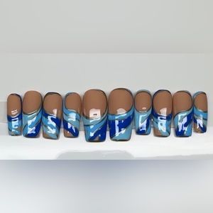Blue French press on nails